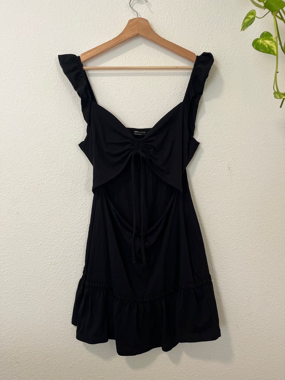 ASOS Design 100% Cotton Dress with Romantic Ruffle Sleeve and Cut-out Detail